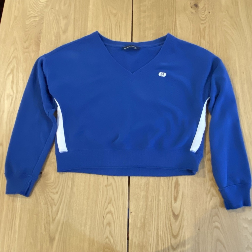Abercrombie & Fitch Retro Crop V-neck Women's Blue Sweater‎ Sz Small Box Cut